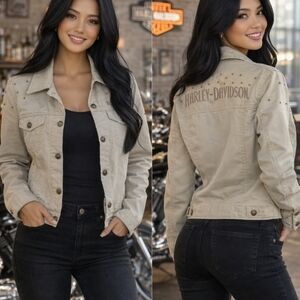 Harley Davidson Studded Jacket Tan Embroidered